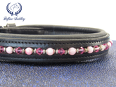 Custom Collar : Pink Jade and Austrian Crystal in Vegan Leather - Large